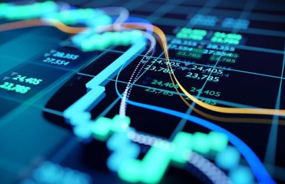 close up shot of a digital stock market tracking graph follwing a recent crash in prices. Bear market 3D illustration