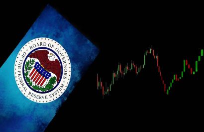 Jakarta - February 09,2023: The Federal Reserve System logo with stock market chart background. known as the Federal Reserve or The Fed. is the central banking system of the United States of America.