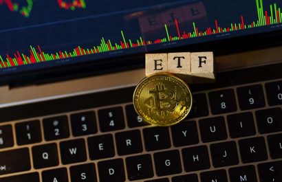 Kaunas, Lithuania - 2024 January 10: Bitcoin ETF on stock market. Stock market trade Bitcoin cryptocurrency ETF. High quality photo